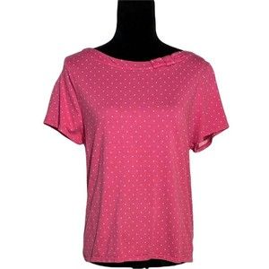 Kate Spade NY XL Top Tee Shirt Hi Low Pink White Polka Dot Short Sl Boat Neck